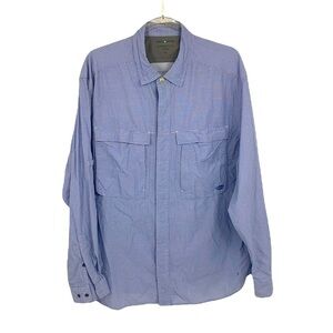 Exofficio Insect Shield Men's Blue/White Print Button-Down Long Sleeve Large